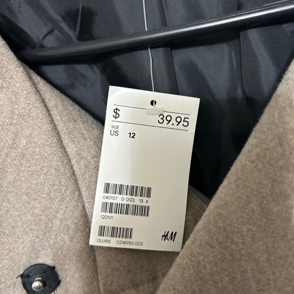 H&M Women's Pea Coat Jacket 12 Taupe Beige Casual Double Breast Button High Neck - Picture 7 of 14